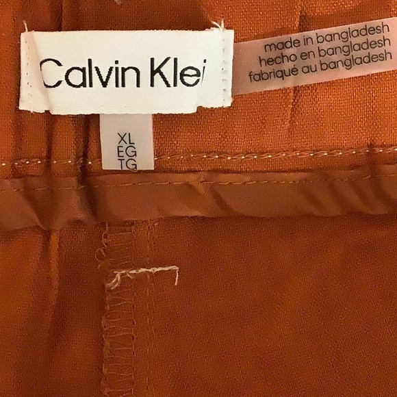 Calvin Klein Size XL Linen Blend Stitched Tie Waist Belted Shorts Burnt Orange - Picture 8 of 10
